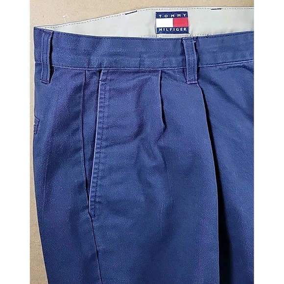 Tommy Hilfiger Chino Pants Mens 38x32 NAVY BLUE Pleated Y2K 90s Vintage Preppy - Picture 1 of 8